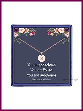 14K Rose Gold Plated Disc Initial Pendant Necklace with Gift Box